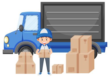 Teslimatçı beyaz arkaplan illüstrasyonunda kutular tutuyor