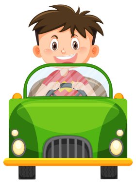 Araba kullanan yakışıklı çocuk çizgi film çizimi