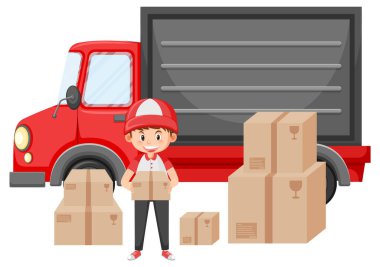 Teslimatçı beyaz arkaplan illüstrasyonunda kutular tutuyor