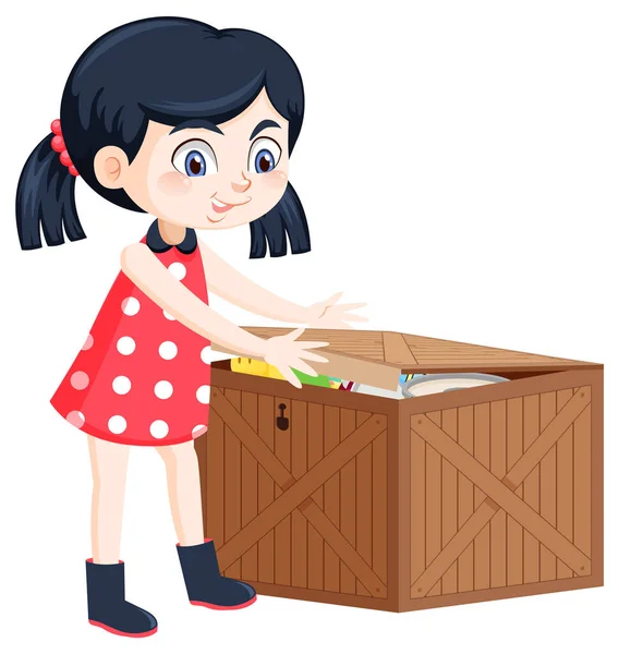 Girl Putting Her Toy Box Illustration — Stock Vector