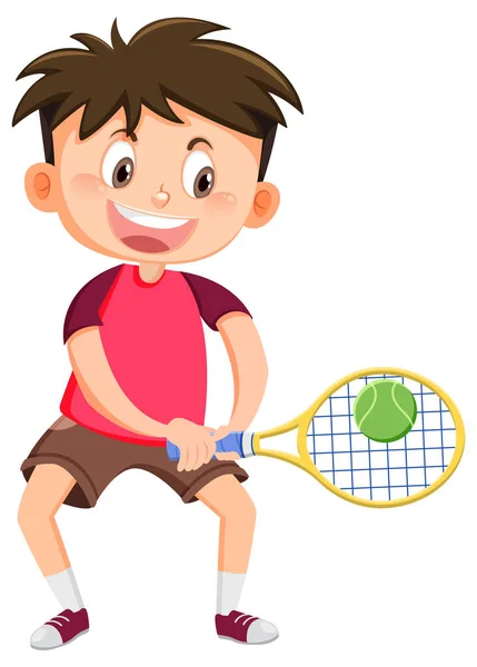 Netter Junge Tennisspieler Cartoon Illustration — Stockvektor