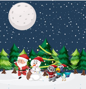Noel Baba ve Kardan Adam illüstrasyonuyla Noel teması