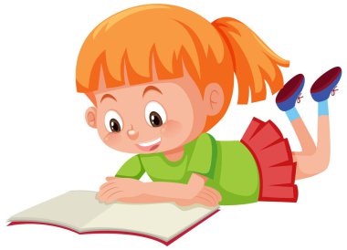Beyaz arkaplan illüstrasyonu üzerine kitap okuyan kız
