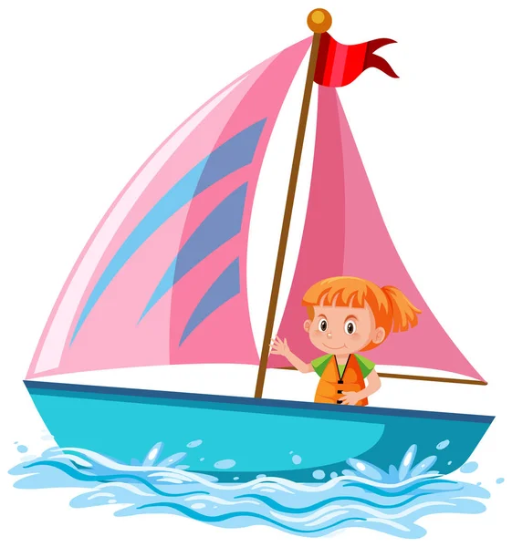 Ein Kleines Mädchen Auf Einem Segelboot Isolierte Illustration — Stockvektor