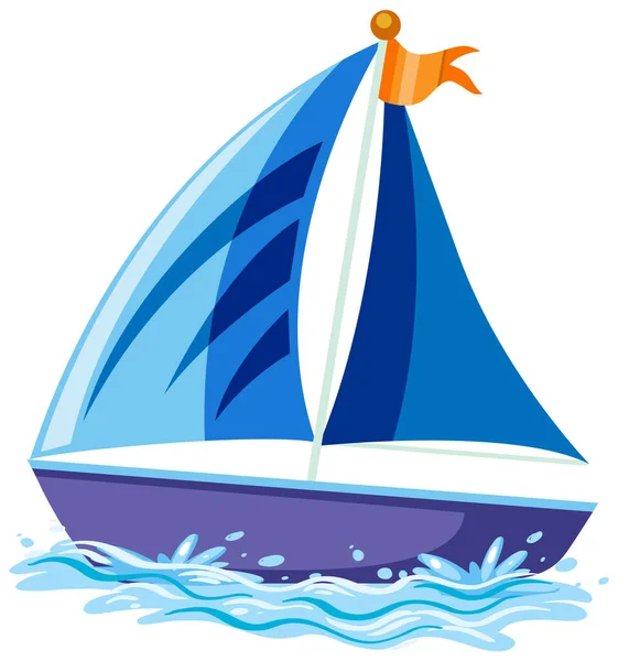 Blaues Segelboot Auf Dem Wasser Cartoon Stil Illustration — Stockvektor