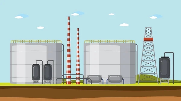 Ilustración Diseño Dibujos Animados Fábrica Industria Petrolera — Vector de stock