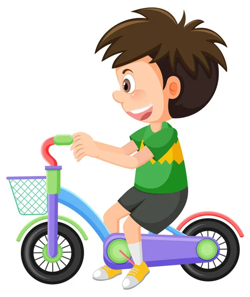 Liten Pojke Rida Cykel Isolerad Illustration — Stock vektor