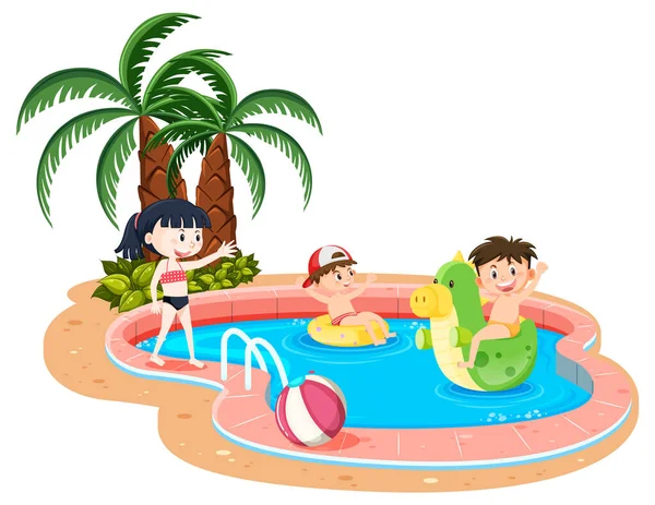 Děti Ilustraci Bazénu — Stockový vektor