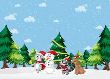 Kar resimlerinde kardan adamla Noel tatili