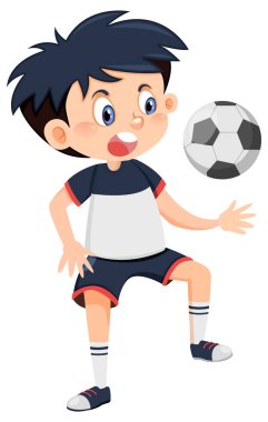 Futbol çizgi filmi illüstrasyonunda oynayan sevimli çocuk.
