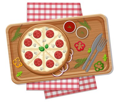 Tahta tepside peynirli pizzanın en iyi görüntüsü.