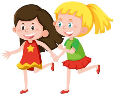 İki tatlı kız el ele tutuşup resim çiziyor.