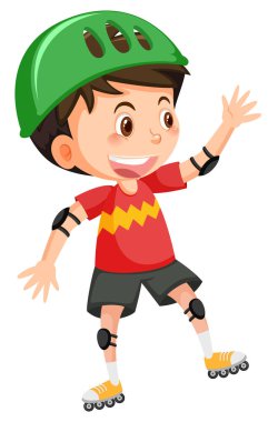 Çevrimiçi patenle resim çizen sevimli çocuk.