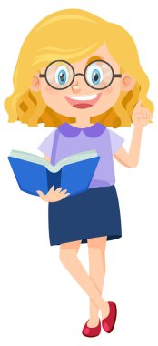 Kız ayakta kitap illüstrasyonu okuyor.