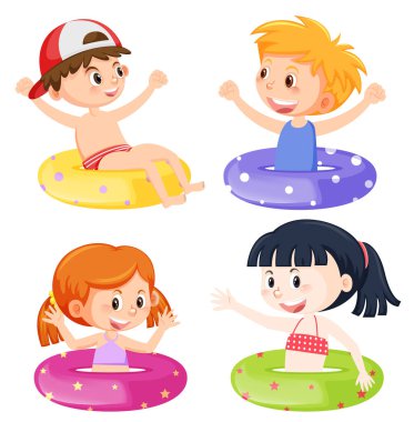 Şişirilebilir halka çiziminde bir kız.