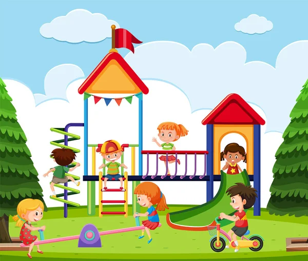 Dzieci Bawiące Się Placu Zabaw Ilustracja — Wektor stockowy