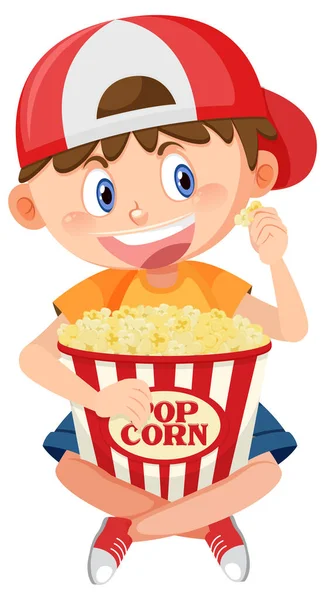 Netter Junge Isst Popcorn Illustration — Stockvektor
