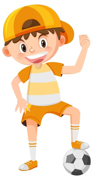 Cute Boy Playing Football Cartoon Illustration — Stock Vector