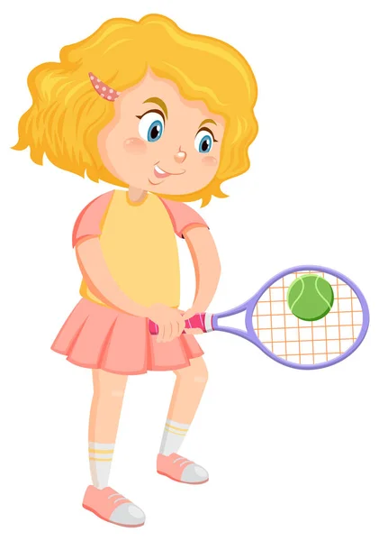 Nettes Mädchen Tennisspieler Cartoon Illustration — Stockvektor