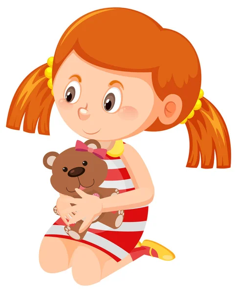 Cute Girl Holding Teddy Bear Illustration — Stockvektor