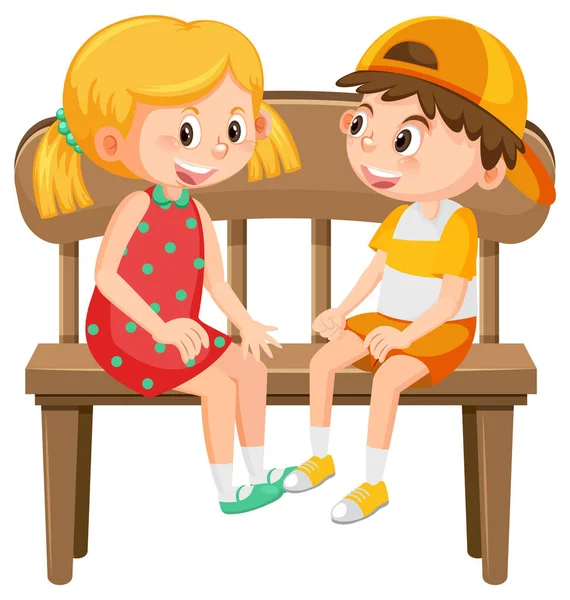 Children Sitting Bench Illustration — Stock Vector
