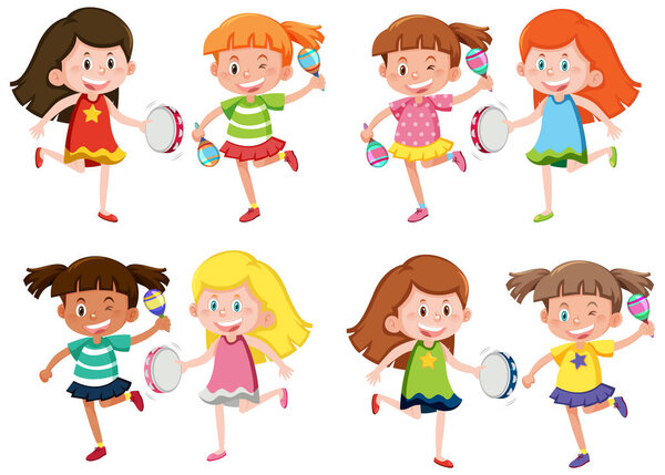 Set of different happy cute girls illustration