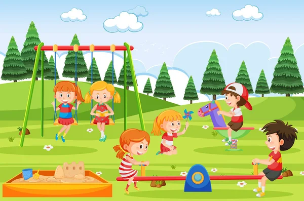Crianças Brincando Playground Ilustração —  Vetores de Stock