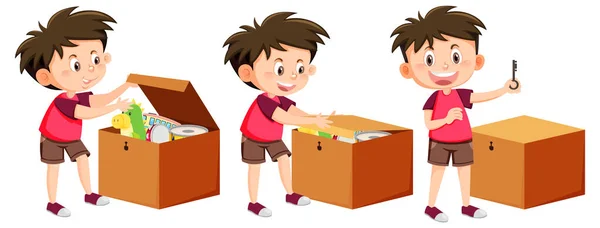 Verschiedene Kinder Legen Ihr Spielzeug Schachteln Illustration — Stockvektor