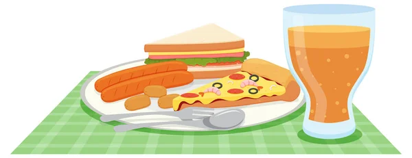 Fast Food Set Cartoon Style Illustration — Stock Vector