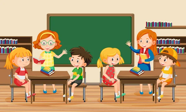 Lehrer Und Schüler Klassenzimmer Illustration — Stockvektor