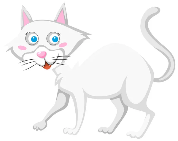 White Cat Cartoon Style Illustration — Stock Vector