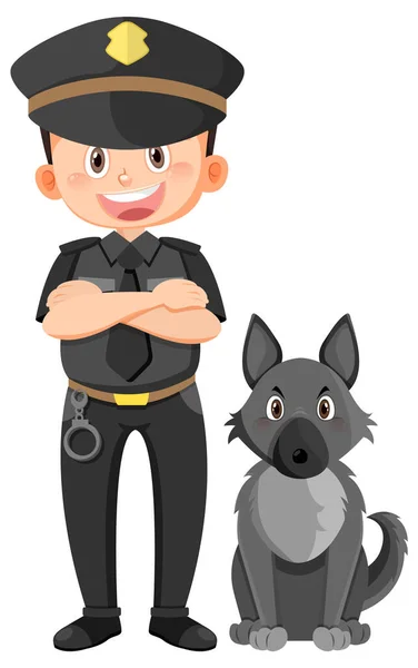 Politie Officier Cartoon Karakter Met Een Hond Witte Achtergrond Illustratie — Stockvector