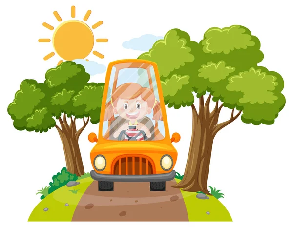 Araba çizimi kullanan mutlu kız.