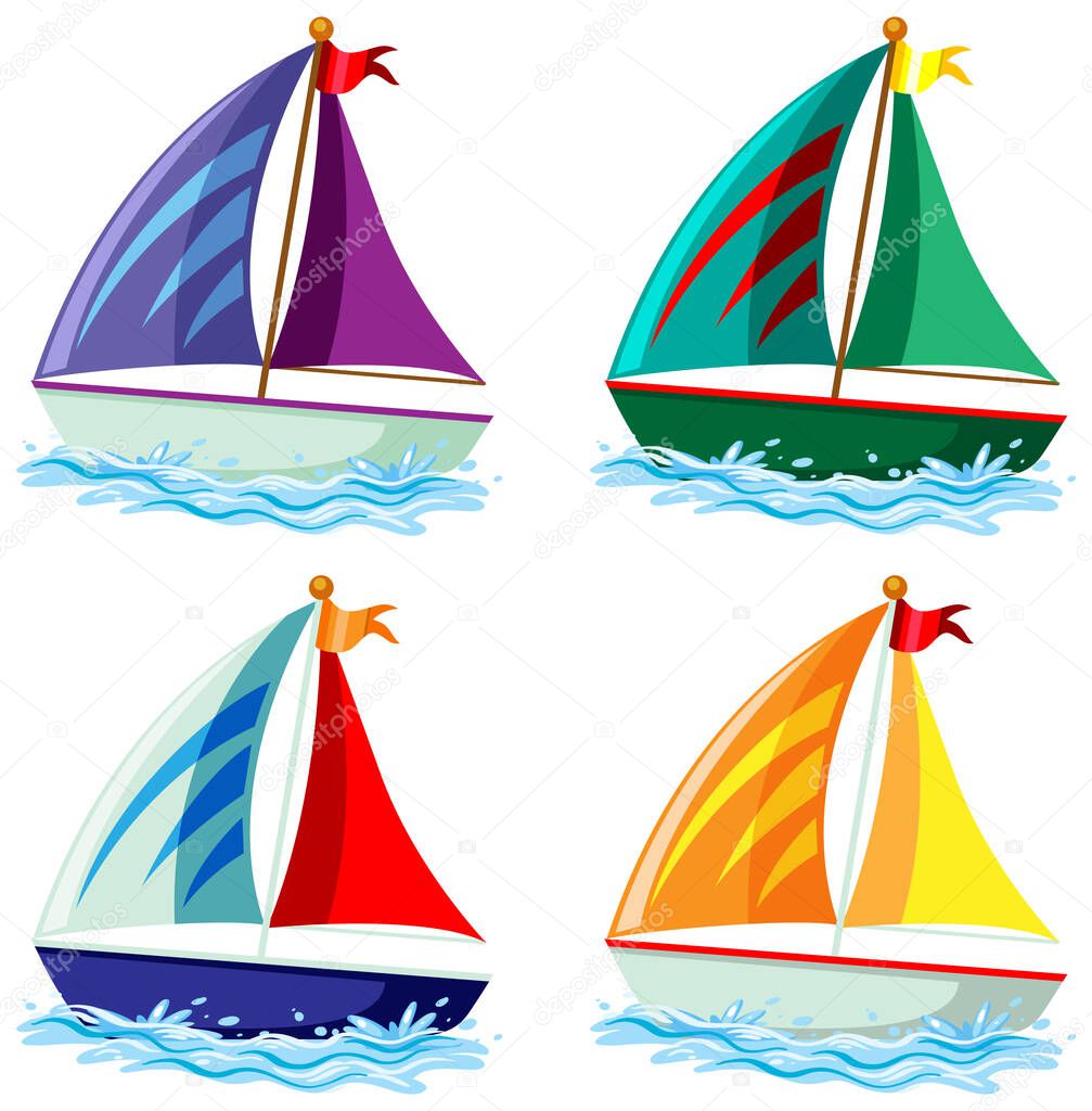 Set of sailboats in different colours illustration