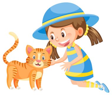 Şirin kedi resimleriyle oynayan bir kız.