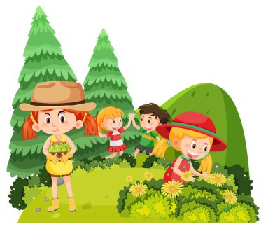 Parkta bahçıvanlık yapan mutlu insanlar.