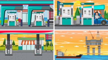 Dört farklı petrol endüstrisi sahnesi