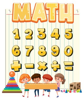 0 'dan 9' a kadar sayma ve matematik sembolleri resimleme