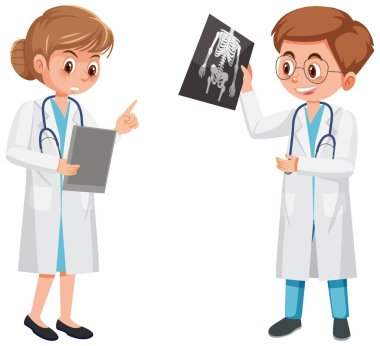 Röntgen filmli kadın ve erkek doktorlar.