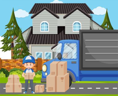 Paket kutuları resimli teslimatçı.