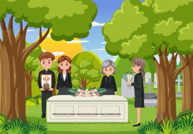 Funeral ceremony in Christian religion illustration clipart