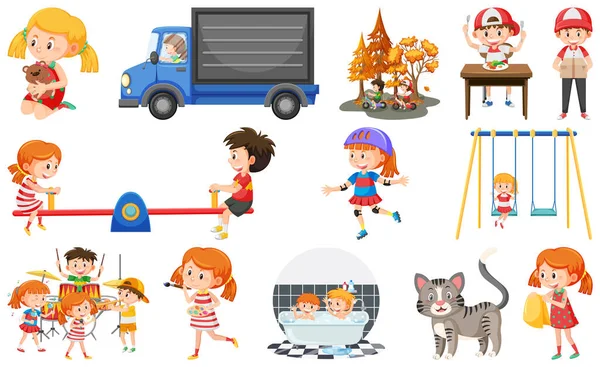 Set Simpatici Bambini Oggetti Illustrazione — Vettoriale Stock