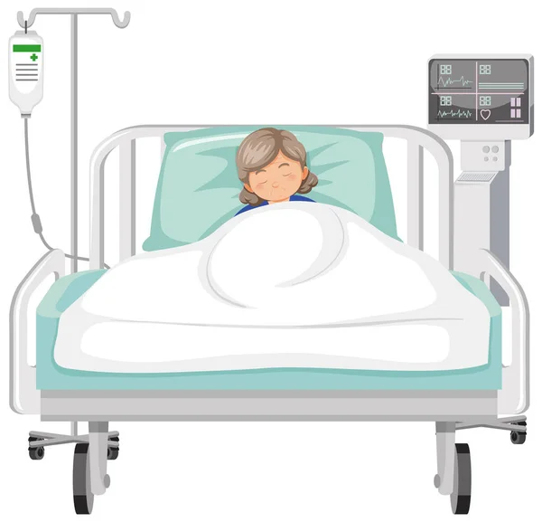 Old Woman Sleeping Hospital Bed Illustration — Stock Vector