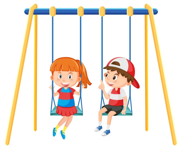 Kind Auf Schaukel Set Spielplatz Auf Weißem Hintergrund Illustration — Stockvektor