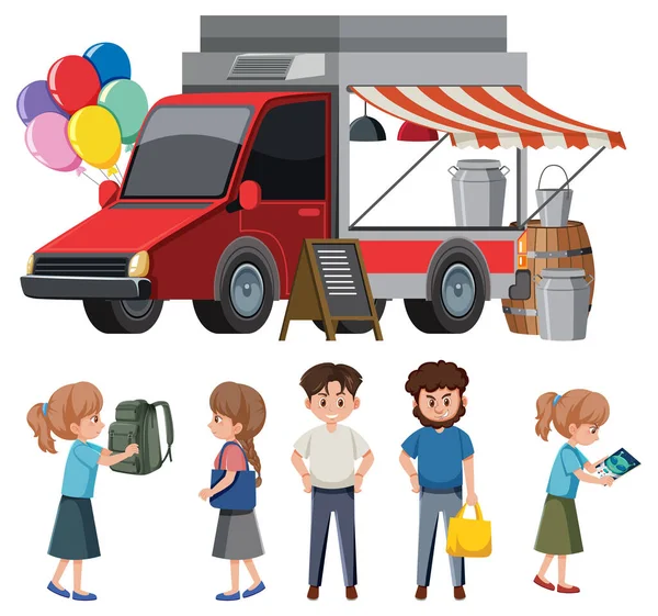 Camion Alimentaire Illustration Nombreuses Personnes — Image vectorielle