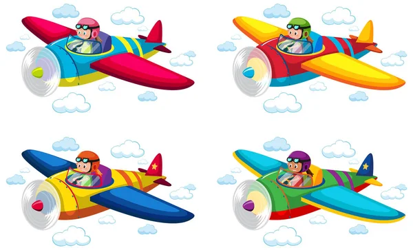 Conjunto Ilustración Aviones Voladores Para Niños — Vector de stock