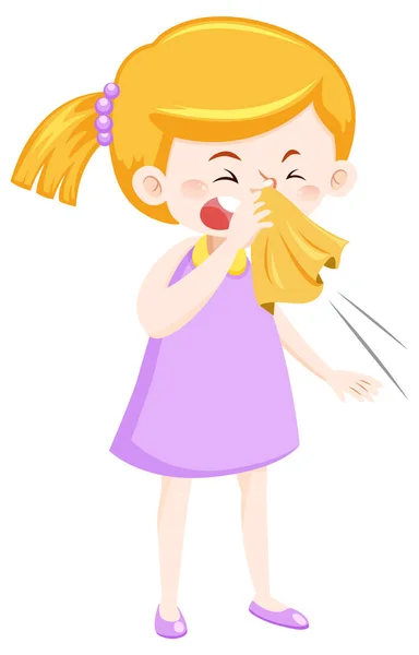 Sick Girl Cartoon Character White Background Illustration — ストックベクタ