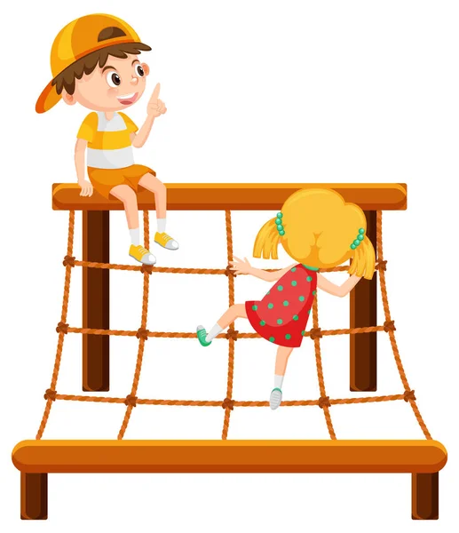 Children Climbing Rope Wall Illustration — Stock Vector