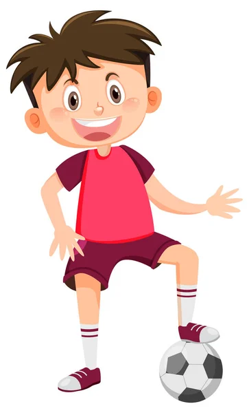 Cute Boy Playing Football Cartoon Illustration — Stock Vector