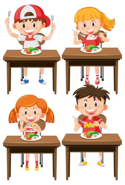 Set Children Eating Healthy Breakfast Illustration —  Vetores de Stock